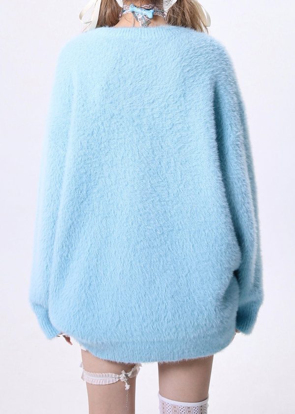 French Blue O Neck Cartoon Ma Hai Mao Knit Sweaters Spring - Image 3