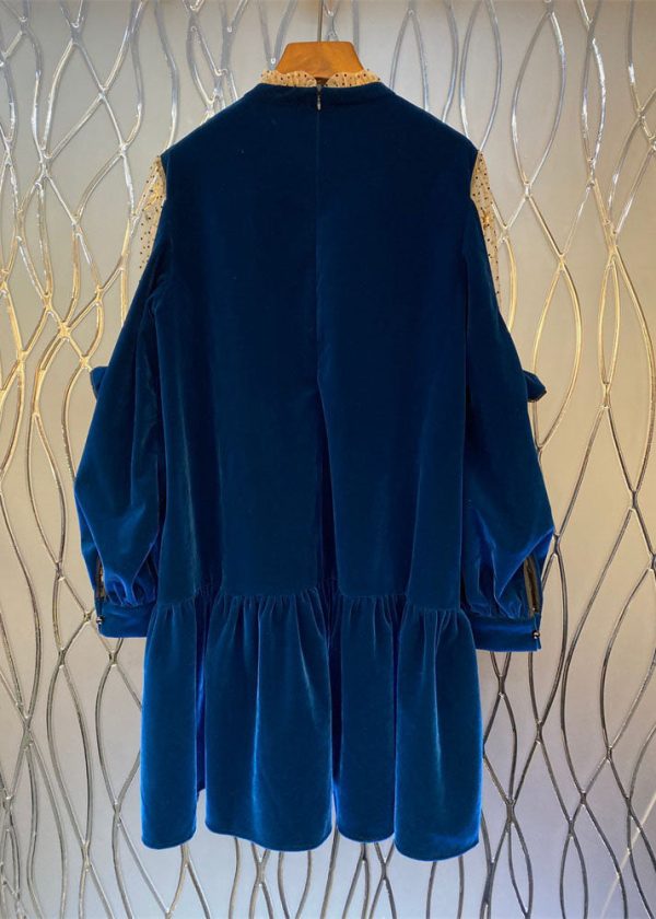 French Blue Tulle Patchwork Velour Shift Dresses Spring - Image 2