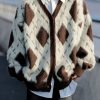 French Brown Plaid Button Mink Velvet Mens Coats Spring