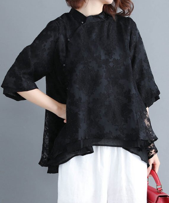 French Button lace clothes Women Inspiration black Plus Size Clothing shirt Summer