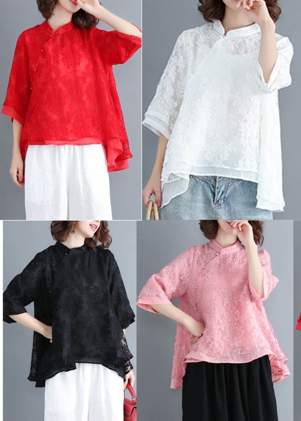 French Button lace clothes Women Inspiration black Plus Size Clothing shirt Summer - Image 5