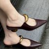 French Chocolate Faux Leather Splicing Slide Sandals Pointed Toe