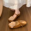 French Comfy Floral Splicing Brown Suede Slide Sandals