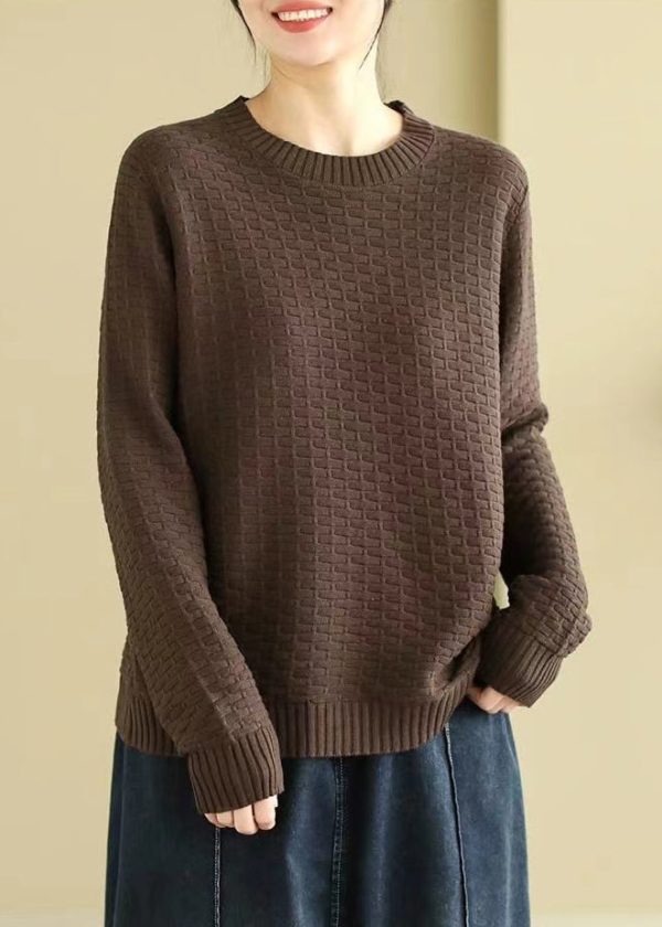 French Green Oversized Plaid Knitted Tops Spring - Image 2