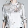 Elegant Silk Stand Collar Oriental Satin Shirt Top Half Sleeve Blouse