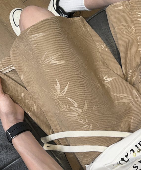 French Khaki Print Side Open Cotton Summer Mens Shorts