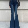 French Navy Tummy Control With Pockets Denim Flared Trousers Spring