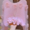 French Pink O Neck Floral Decorated Knit Pullover Spring