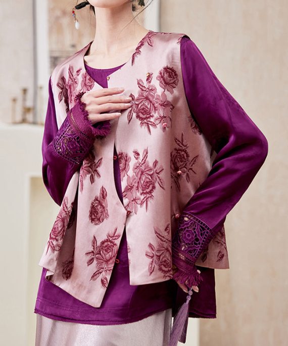French Purple Print Button Waistcoat Spring