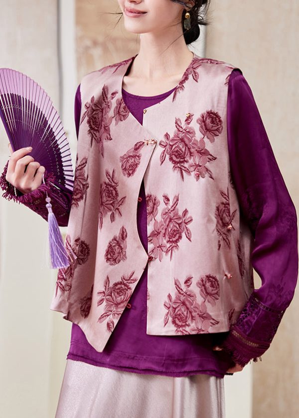 French Purple Print Button Waistcoat Spring - Image 2