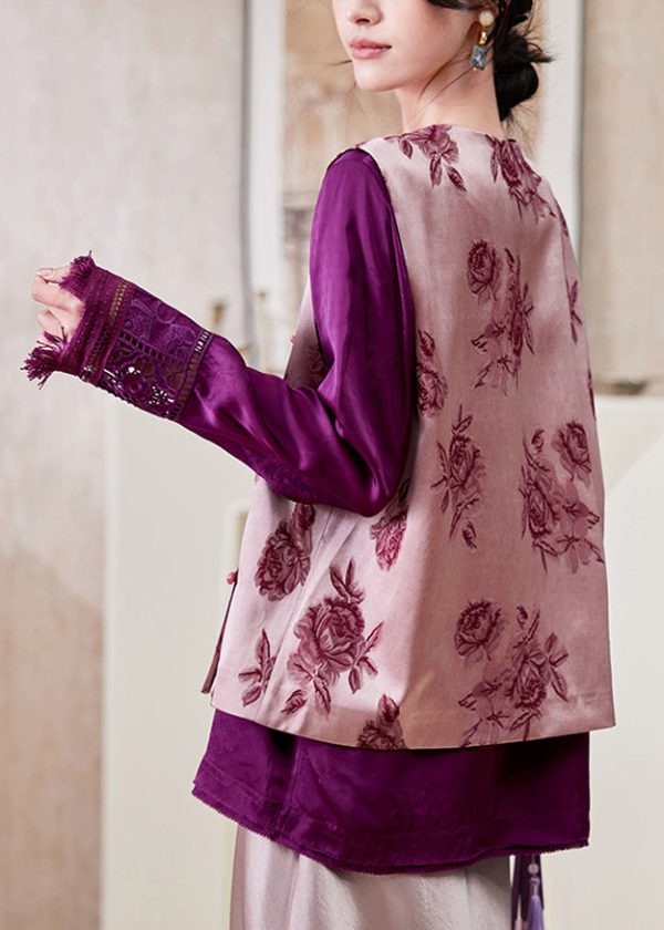 French Purple Print Button Waistcoat Spring - Image 5