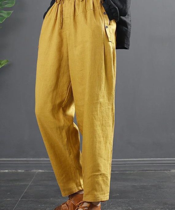 French Spring Wide Leg Pants Unique Yellow Inspiration Elastic Waist Wild Pants