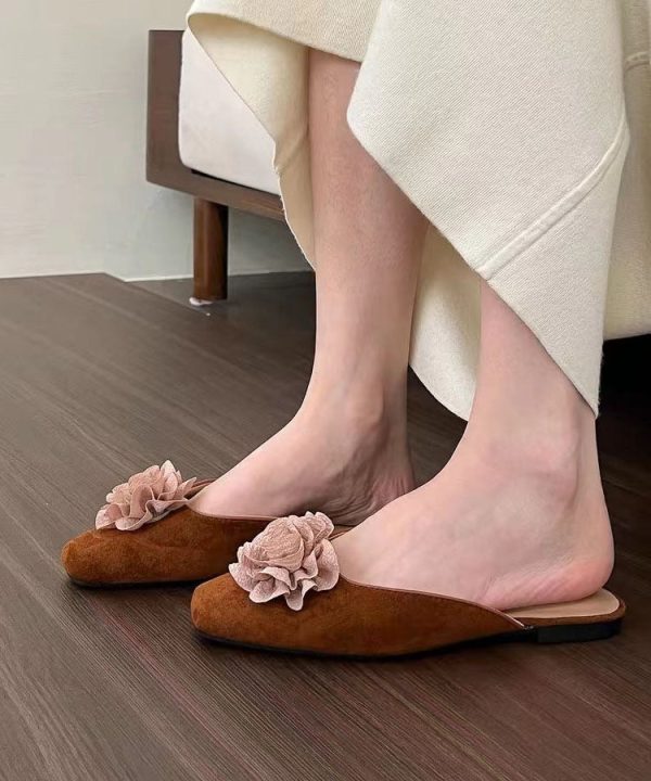 French Versatile Comfy Apricot Floral Slide Sandals - Image 2