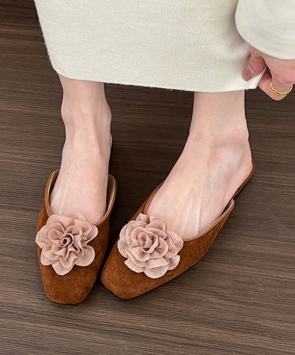 French Versatile Comfy Apricot Floral Slide Sandals - Image 4
