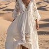 French White Oversized Hollow Out Cotton Dress Bracelet Sleeve