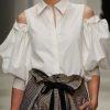 French White Peter Pan Collar Cold Shoulder Shirt