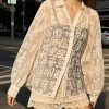 French White Print Chiffon UPF 50+ Blouses Spring