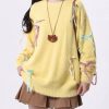 French Yellow Oversized Bow Knitted Tops Spring