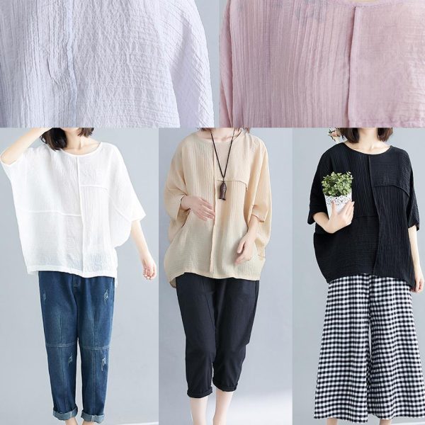 French black cotton blended clothes For Women stylish Fabrics o neck Batwing Sleeve patchwork loose Summer tops - Image 5