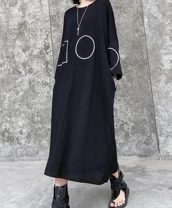 French black tunics for women o neck pockets A Line Dress