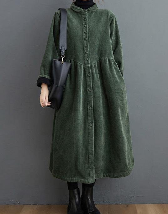 French blackish green corduroy coats Inspiration thick Cinched women coats ( Limited Stock)