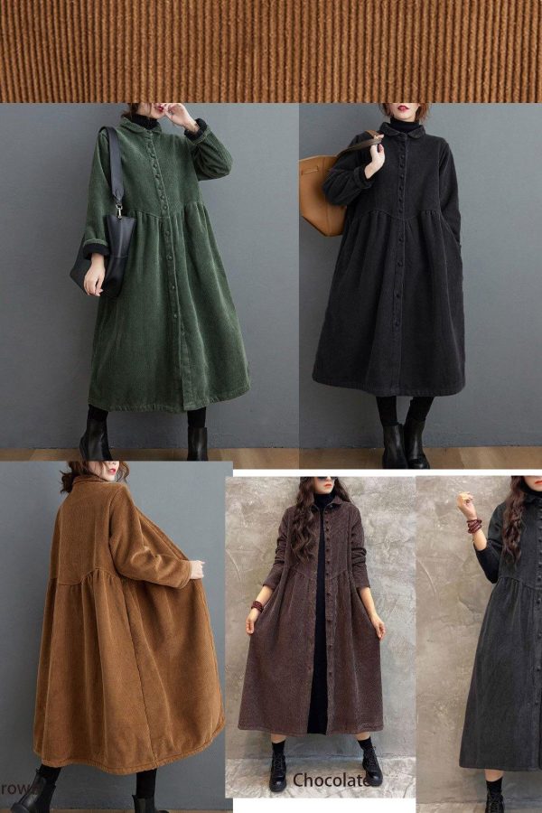 French blackish green corduroy coats Inspiration thick Cinched women coats ( Limited Stock) - Image 10