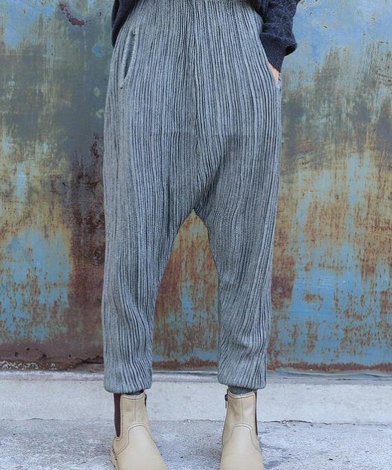 French elastic waist pants oversize gray pattern Jeans