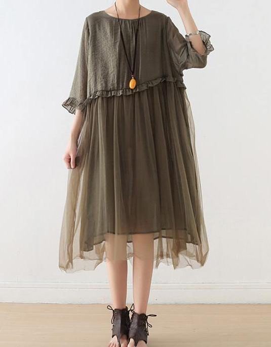 French Tea Green Tull Maxi dresses patchwork chiffon Summer Dress