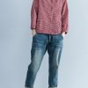 French long sleeve linen Blouse Pakistani Tunic Tops red silhouette shirt plaid