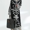 French black print v neck baggy chiffon robes spring Dresses