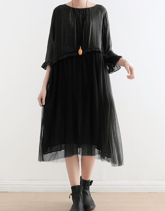Elegant Black Tull Maxi dresses patchwork chiffon Summer Dresses-Limited Stock