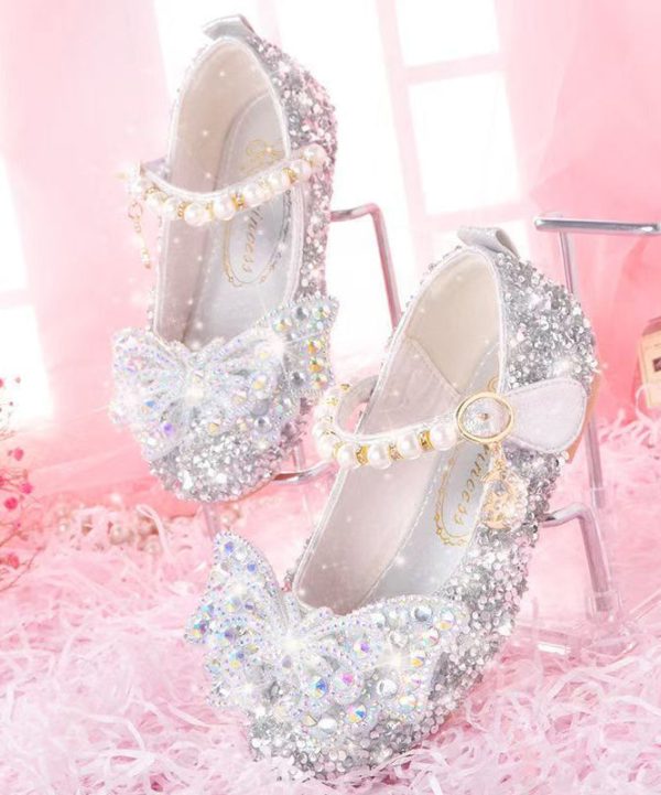 Girl Baby Princess Crystal Shoes Pink Chic Buckle Strap Nail Bead - Image 2