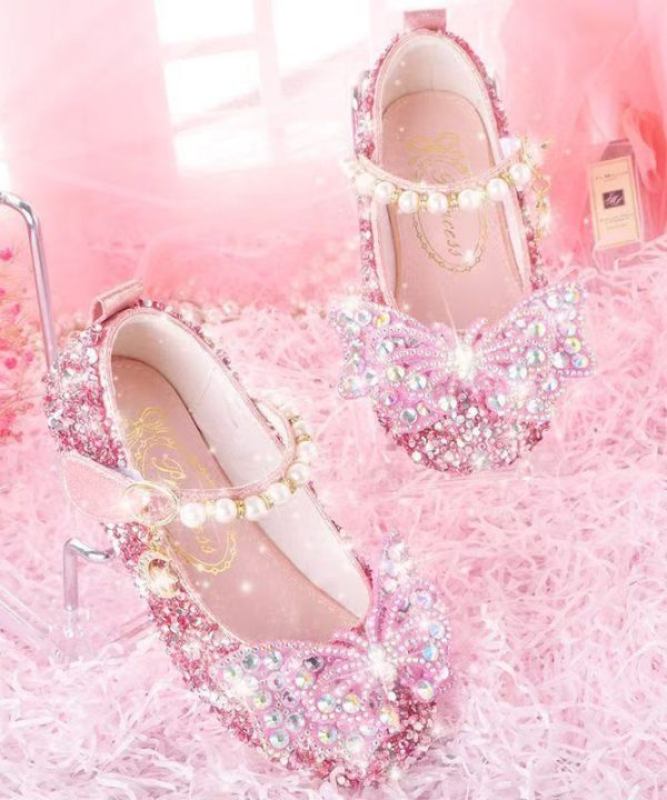 Girl Baby Princess Crystal Shoes Pink Chic Buckle Strap Nail Bead - Image 4