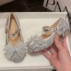 Girl Princess Shoes Fashion Silver Bow Zircon Buckle Strap