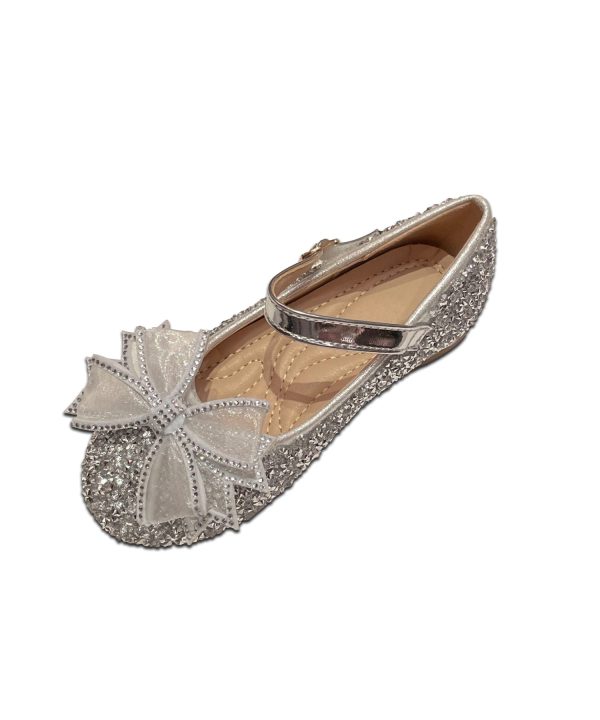 Girl Princess Shoes Fashion Silver Bow Zircon Buckle Strap - Image 5