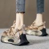Gold Flat Shoes For Platform Genuine Leather 2025 Splicing Cross Strap