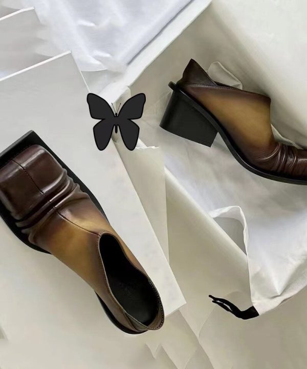 Gradient Color Brown Splicing Chunky High Heels - Image 2