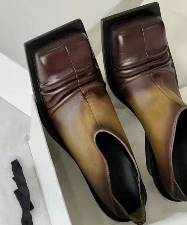 Gradient Color Brown Splicing Chunky High Heels - Image 3