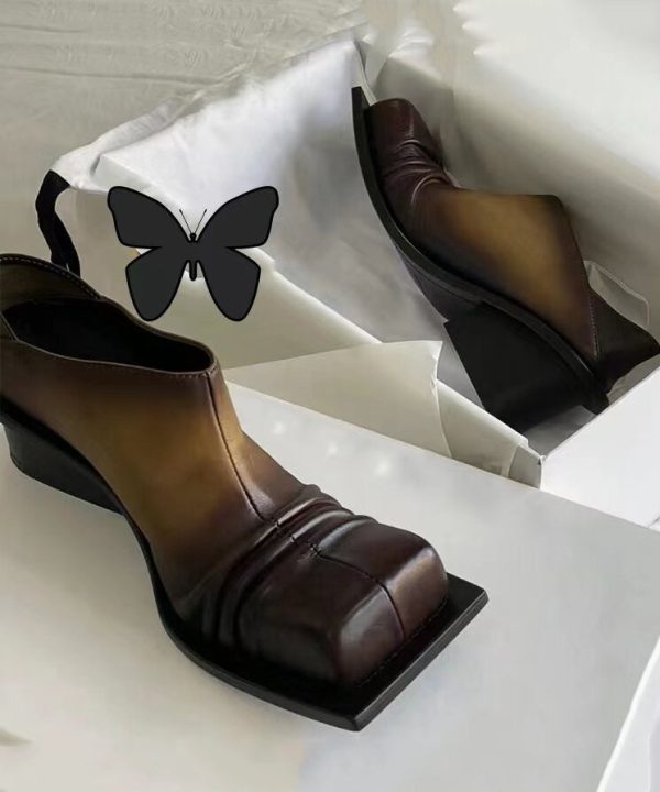 Gradient Color Brown Splicing Chunky High Heels - Image 4