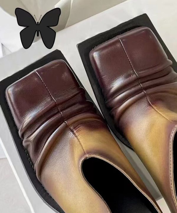 Gradient Color Brown Splicing Chunky High Heels - Image 5