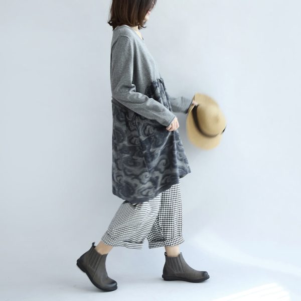 Gray clouds print patchwork winter dresses plus size sweat dress cotton maternity clothing - Image 3