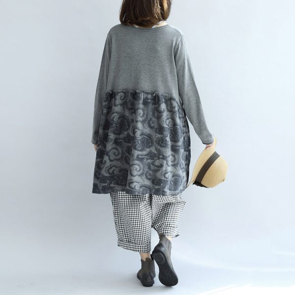Gray clouds print patchwork winter dresses plus size sweat dress cotton maternity clothing - Image 4