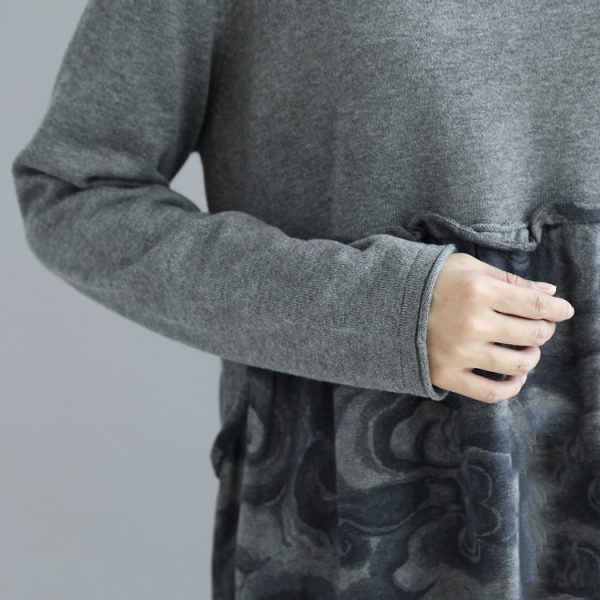 Gray clouds print patchwork winter dresses plus size sweat dress cotton maternity clothing - Image 5