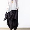 Gray layered linen carrot pants plus sized casual linen pants asymmetrical design