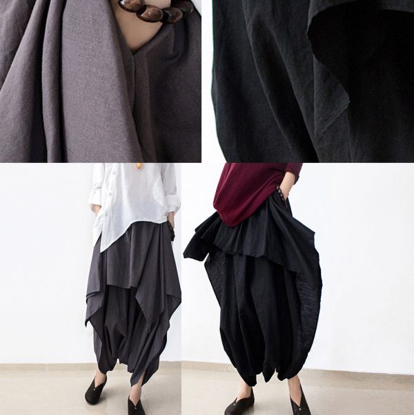 Gray layered linen carrot pants plus sized casual linen pants asymmetrical design - Image 5