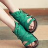 Green Cowhide Leather Retro Splicing Best Flat Sandals Hollow Out
