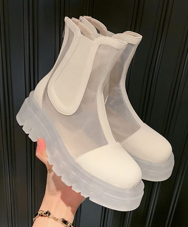 Green Fashion Breathable Tulle Splicing Platform Boots - Image 2