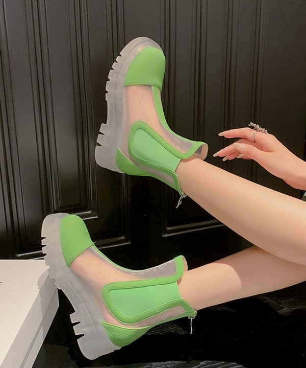 Green Fashion Breathable Tulle Splicing Platform Boots - Image 3