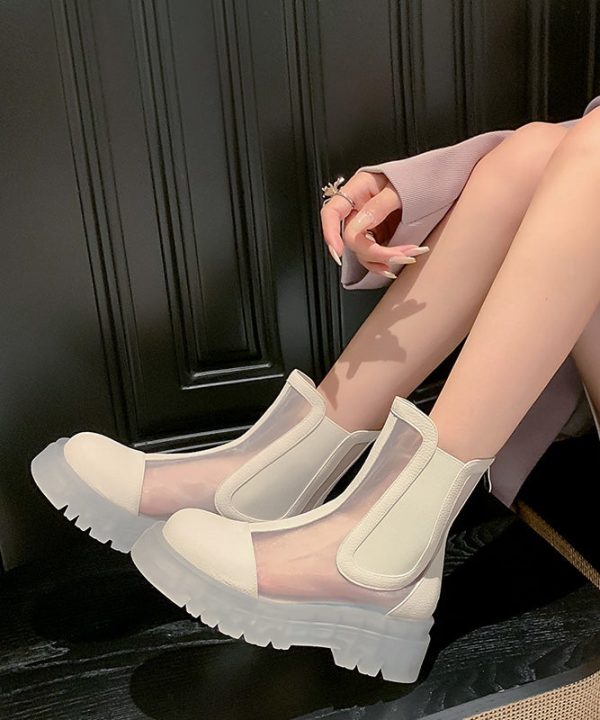 Green Fashion Breathable Tulle Splicing Platform Boots - Image 4