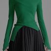 Green Striped Patchwor Side Open Knit Sweater